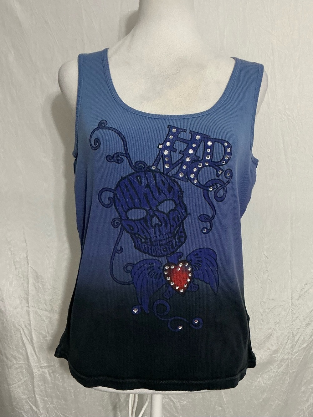 Harley-Davidson Blue Ombre Skull & Heart Studded Tank